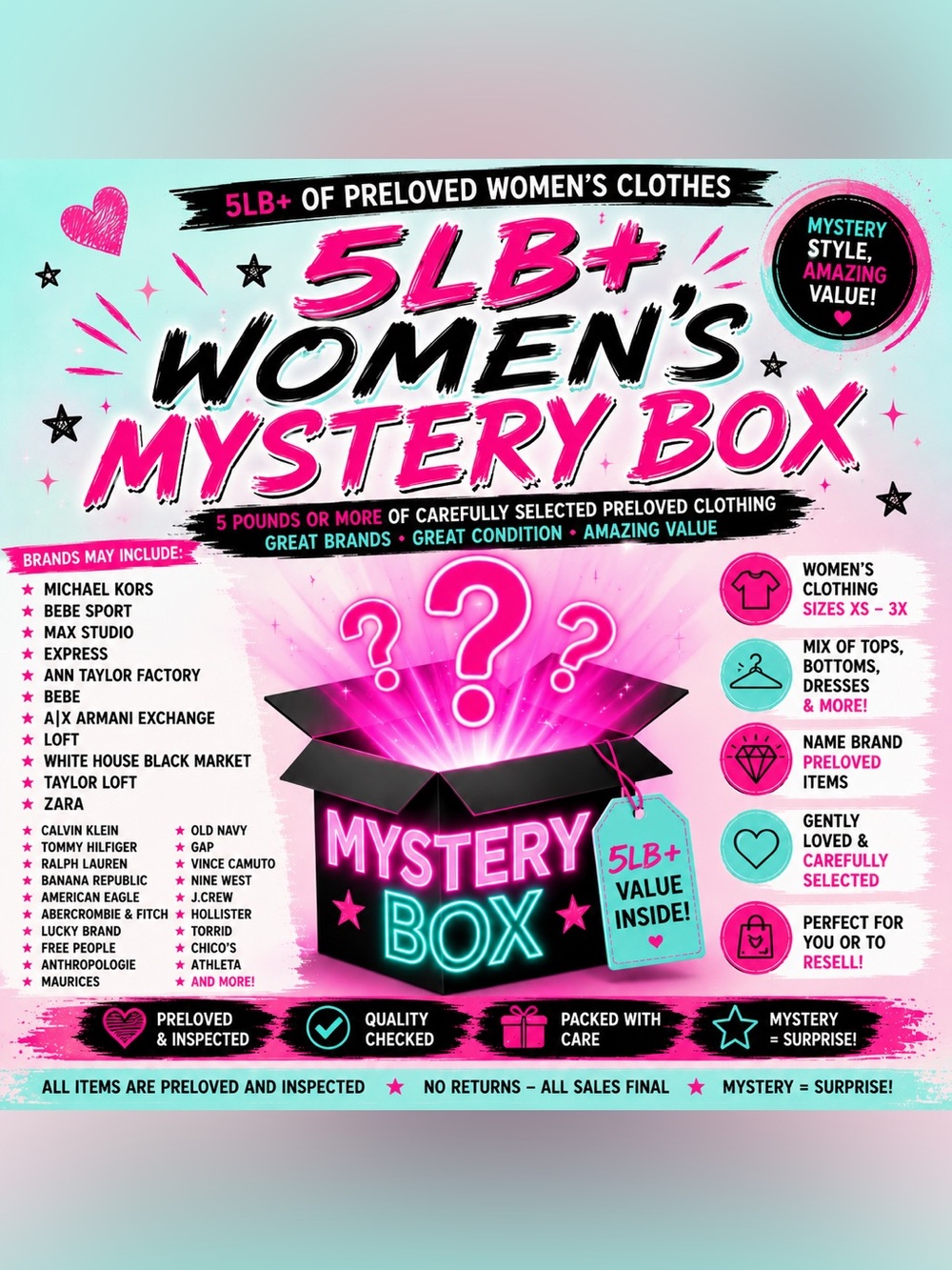5LB Women’s Clothing Mystery Box | Name Brand Reseller Bundle XS-XL